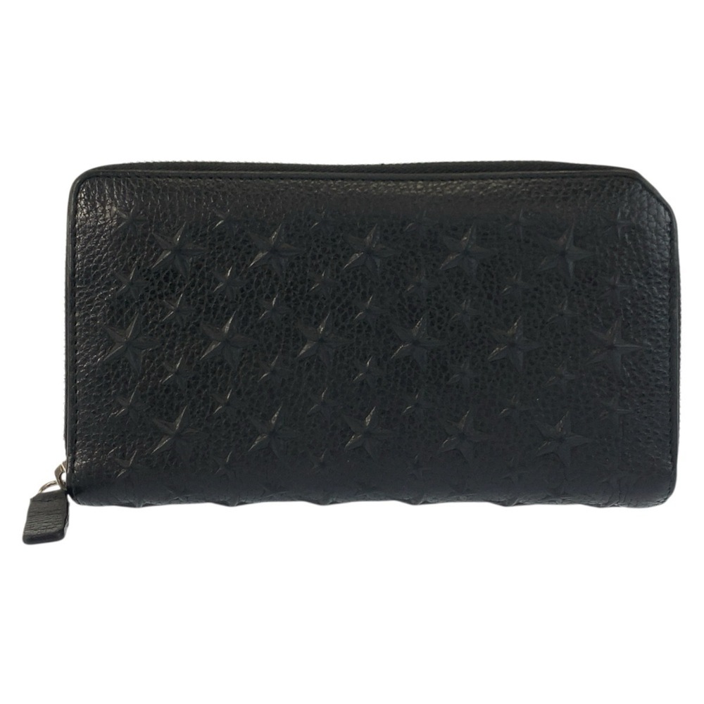 JIMMY CHOO Star Embossed Black Leather Long Wallet with Silver Hardware (Unisex)